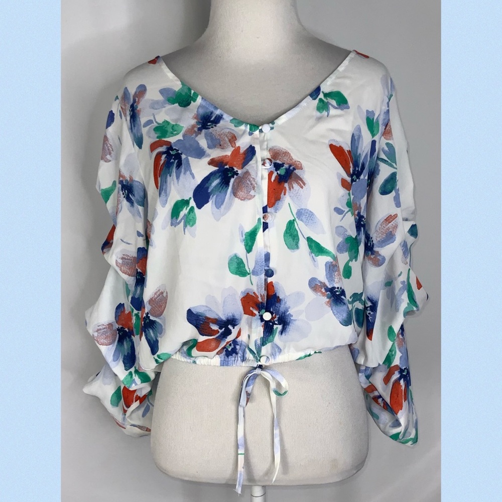 BB Dakota Floral Crop Top - White, Blue, Green, Red